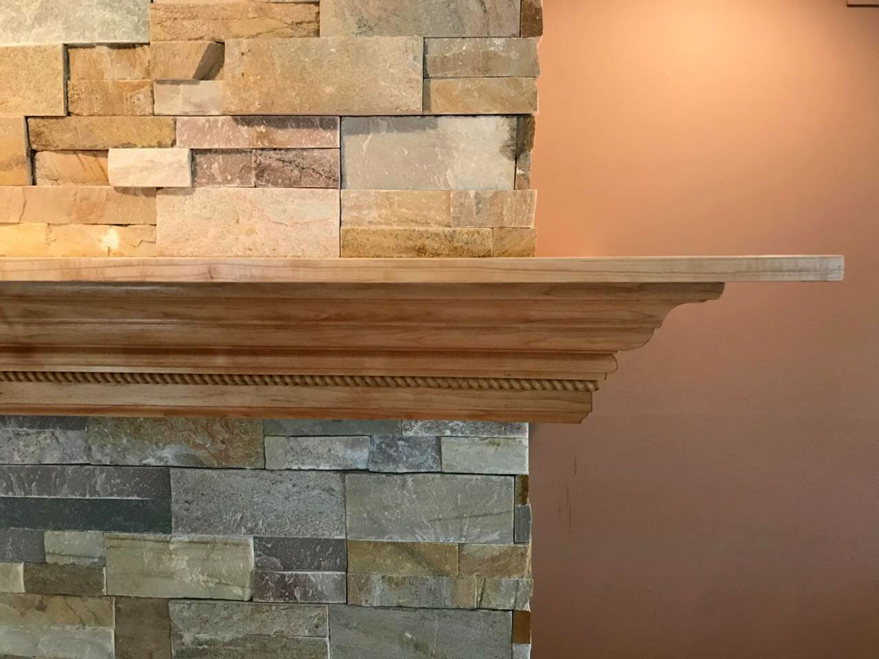 Custom oak fireplace mantel